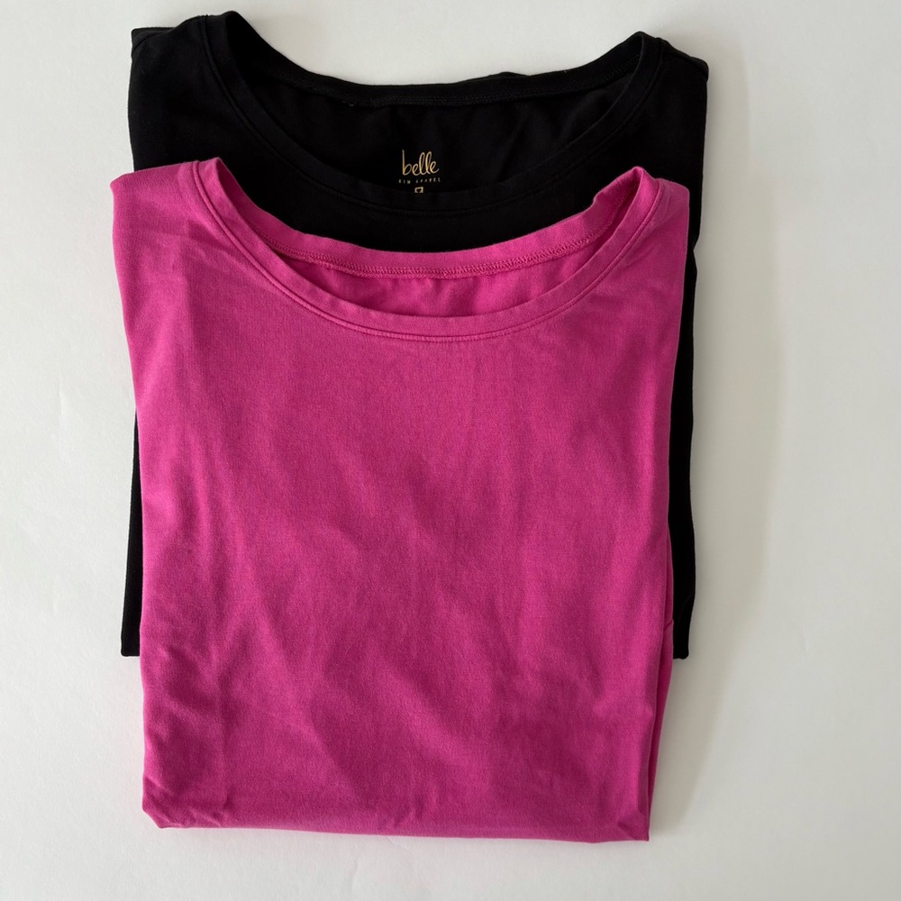 Women’s Tops Gathered Bottom Corner, Black and Pink, Large Set of 2